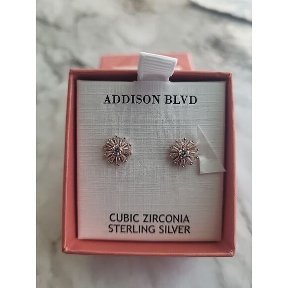 NEW Addison BLVD CZ Gold Plate 925 Sterling Silver Flower Daisy Stud Earrings - Picture 1 of 4